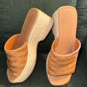 Bamboo Straw Tan Platform Wedge Sandals